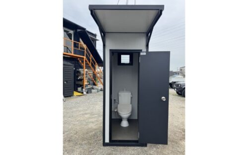中古　ユニット型トイレ　綺麗　店舗　0.6坪　ネイビー×ブラック　洋式　ウオシュレット付き 新品・中古の屋外トイレを探す | 中古ユニットハウス/プレハブの購入
